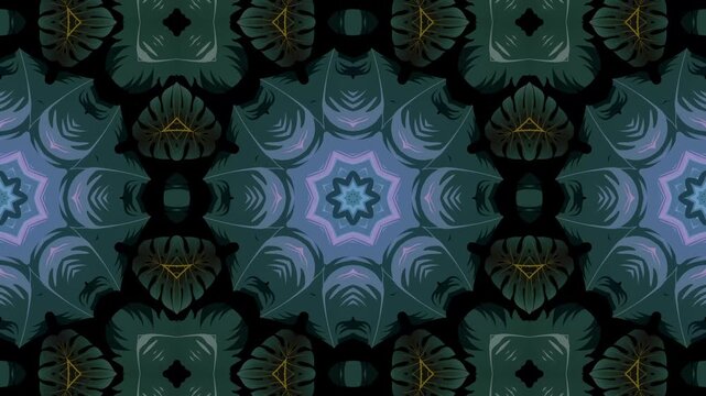 Green leaves kaleidoscope animation background. foliage decorative.