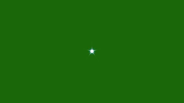 Twinkle star sparkle animation showing white cartoon flat vector doodles, blinking glowing light effects for festive overlays and motion graphics on green screen background, loopable 4K