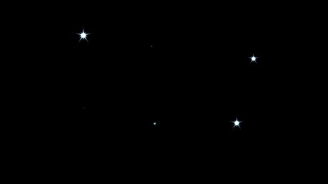 Glitter sparkle twinkling stars animation with white cartoon doodle flat vector style, blinking glowing festive light effects for celebratory backgrounds on black screen, smooth looping 4K