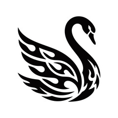 Obraz premium A striking black tribal tattoo design of a swan with intricate flame-like patterns on its wings.