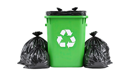 Green Recycling Bin with Black Trash Bags