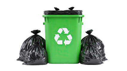 Green Recycling Bin with Black Trash Bags