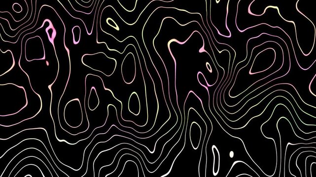 Abstract topographic contour map animation for background. white lines moving slowly on black background. use as background and wallpaper