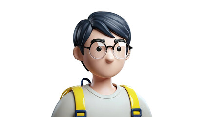3D Cartoon Boy with Backpack and Glasses
