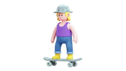 3D Cartoon Boy on Skateboard
