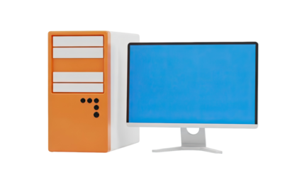 Orange and White Desktop Computer Tower and Monitor