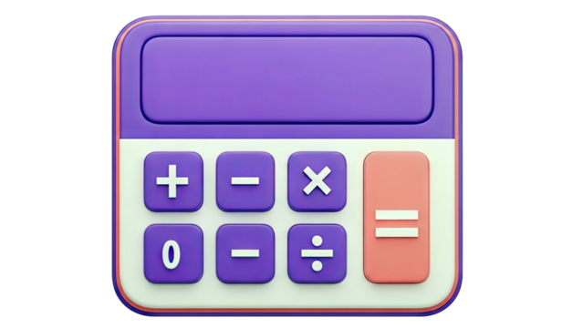 3D Rendered Purple Calculator with Pastel Buttons - Powered by Adobe