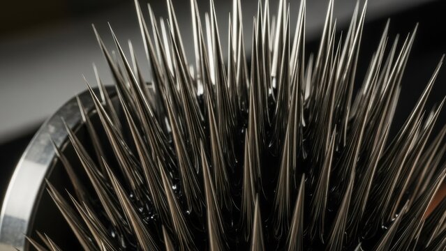 Experimental photograph of ferrofluid forming spiky shapes under the influence of a magnet.