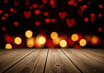 Warm and cozy valentine's day background with bokeh hearts and lights