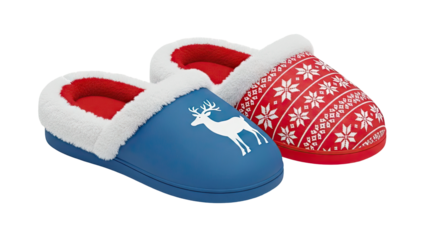 Christmas Slippers with Deer and Snowflake Designs