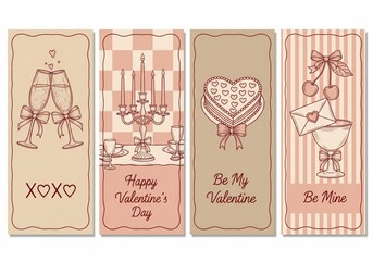 Vintage valentine's day cards with floral and heart designs