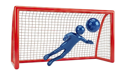 Goalkeeper Diving for Soccer Ball in Red Goal