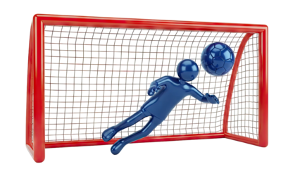 Goalkeeper Diving for Soccer Ball in Red Goal