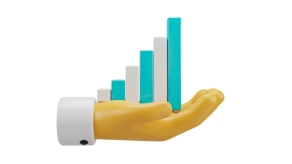 3D Hand Holding Growing Bar Chart