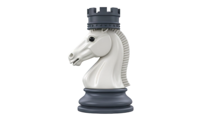 3D Render of a White Chess Knight with a Dark Grey Crown