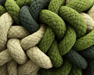 Abstract Intertwined Geometric Pattern In Green Beige And Gray