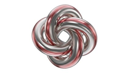 Intertwined Silver and Red Tubes forming a Knot