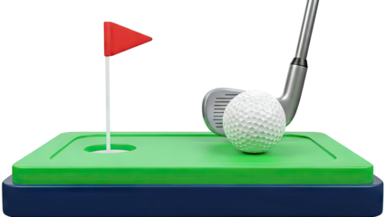 Miniature Golf Course with Ball, Club, and Flag