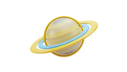 Stylized 3D Saturn with Yellow and Blue Rings