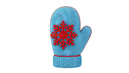 Blue Knitted Mitten with Red Snowflake Design