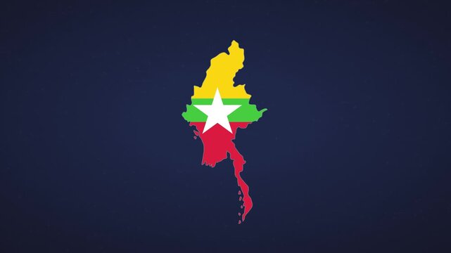 Illustration of Myanmar with national colors and iconic symbols
