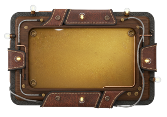 Organic cybernetic badge combining futuristic technology, leather textures and metallic components