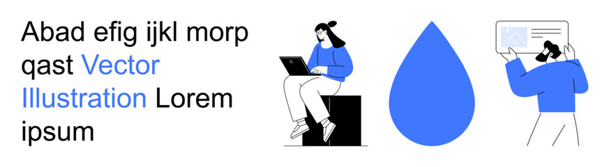 Digital platforms, workflow management, information sharing, education, graphic design, creative processes. Person working on a laptop, water drop document review. Digital platforms and workflow © robu_s