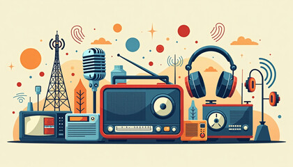 World Radio Day Broadcast Communication Vector Illustration