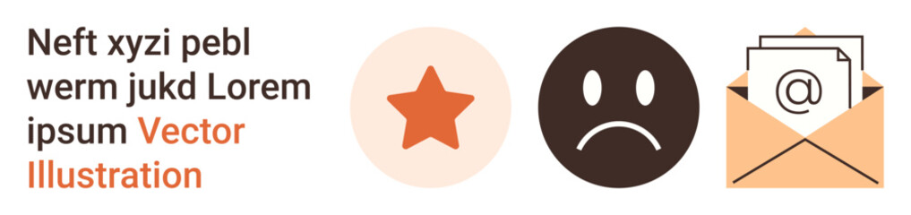 Fototapeta premium Communication, feedback, ratings, online interaction, customer service, email exchange. A star icon, sad happy face and email envelope. Communication and feedback conceptual illustration