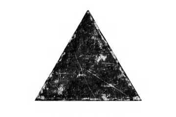 Grungy distressed triangle shape representing warning, danger, and attention, transparent background providing flexibility