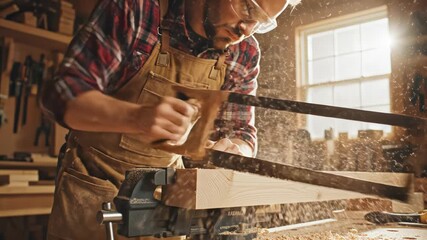 Man working with wood in workshop