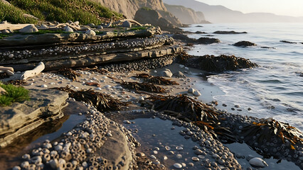 California Coastline Rocky Shoreline Tide Pools Sunset Beach