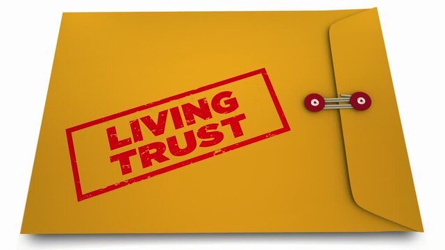 Living Trust Estate Will Legal Document Yellow Envelope Stamped 3d Animation