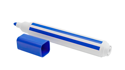 Blue and white marker with cap off