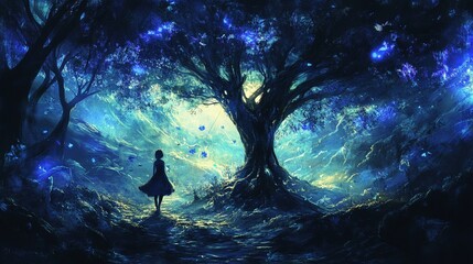 Enchanting Evening Stroll, A Woman's Journey Through a Magical Forest