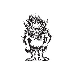 Vector illustration of a fire monster with a scary face and aggressive expression.