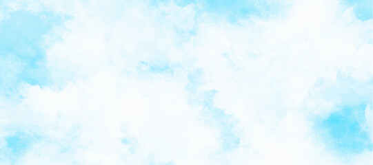 Serene Turquoise Sky With Soft filled with fluffy White Clouds, Abstract Watercolor Background for Design airy atmosphere and creative texture..