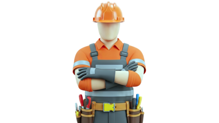3D Cartoon Construction Worker with Tools