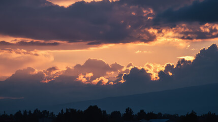 A breathtaking sunset showcasing vibrant clouds and dramatic lighting over a picturesque horizon.