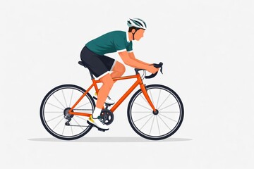 Fototapeta premium Flat 2D illustration of a cyclist in profile riding a bicycle on a clean neutral background