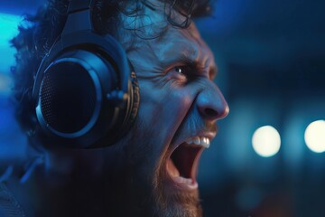 Intense Gaming Experience: A close-up shot of a person intensely focused, immersed in a gaming session. The image conveys powerful emotions of concentration, excitement, and possibly frustration.