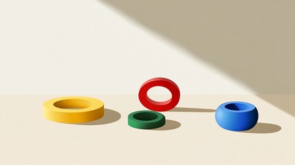 Geometric composition featuring rings and a spherical shape with minimalist aesthetic