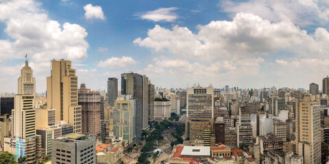 Panoramic View of São Paulo Historic Downtown Skyline on a Sunny Day