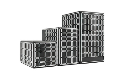 Abstract block sculptures resembling futuristic buildings