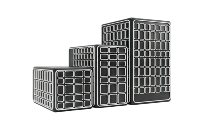 Abstract block sculptures resembling futuristic buildings