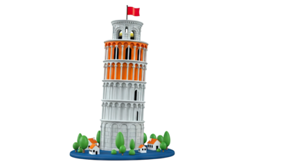 Leaning Tower of Pisa Miniature with Houses and Trees