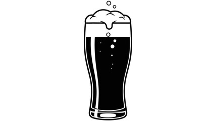 A glass of dark beer with foam on top, viewed from the side, in a simple illustration style