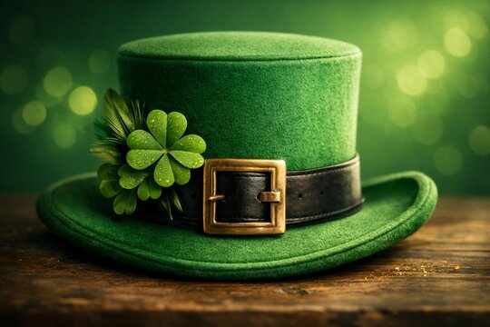  st. patrick's day hat with a green background and shamrock decoration