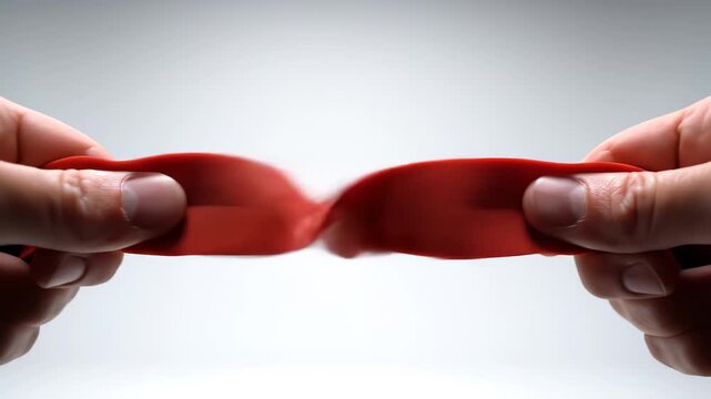 Hands holding red rubber band