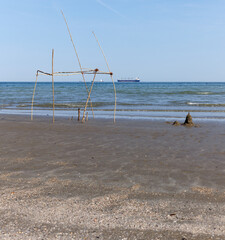 Wooden huts at the Murazzi beach on Venice Lido